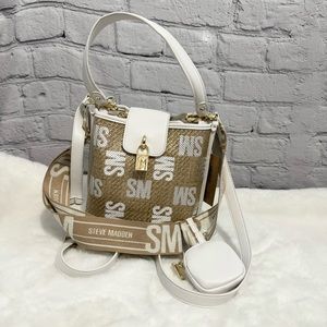 *NEW* Steve Madden White Straw Bdavide Bucket Crossbody Bag